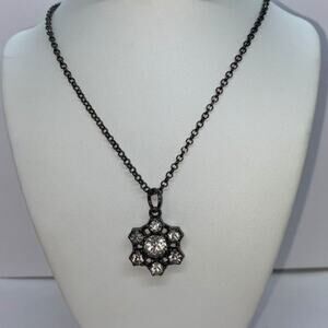 Black-Tone Rhinestone Pendant Necklace